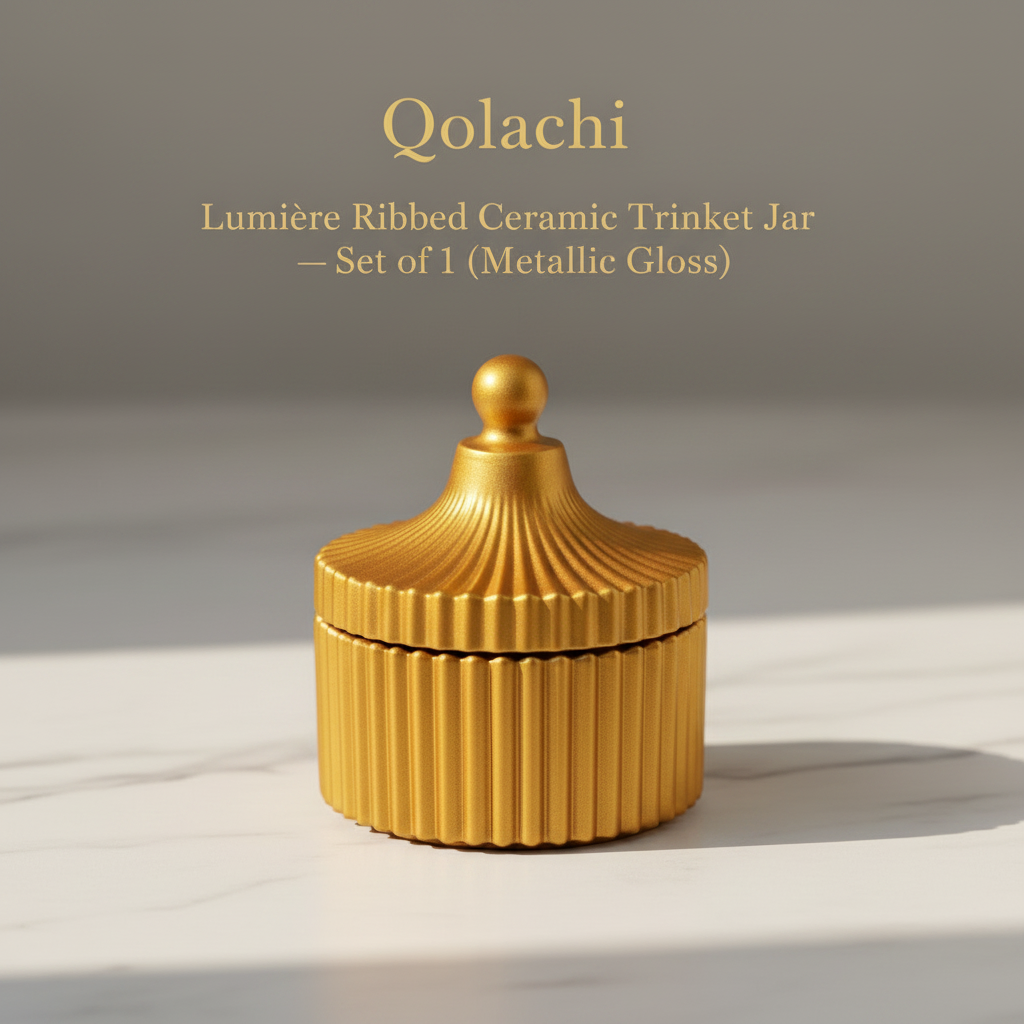 Qolachi Lumière Ribbed Ceramic Trinket Jar | Premium Metallic finish