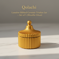 Qolachi Lumière Ribbed Ceramic Trinket Jar | Premium Metallic finish