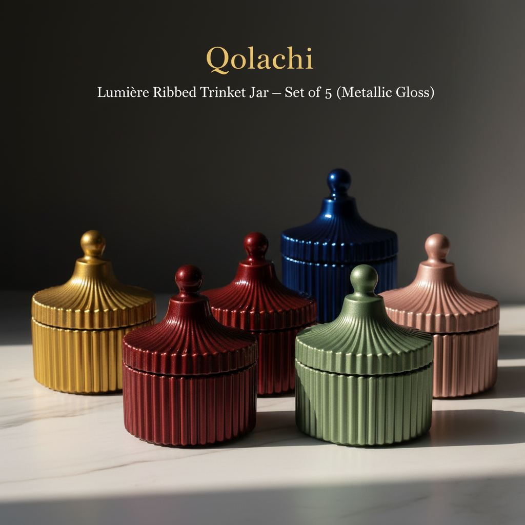 Qolachi Lumière Ribbed Ceramic Trinket Jar | Premium Metallic finish