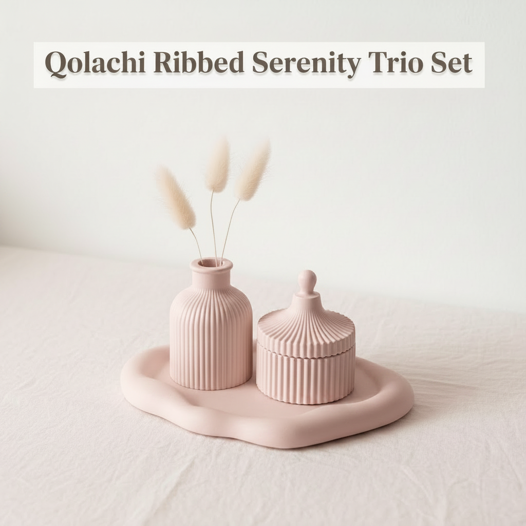 Qolachi Ribbed Serenity Trio — Artisan Décor Bundle Set